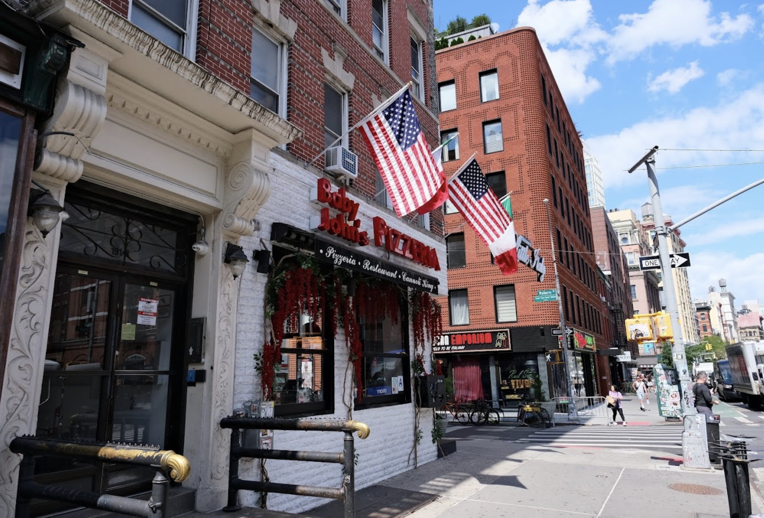 Baby John's Pizzeria storefront at Grand and Mulberry Streets